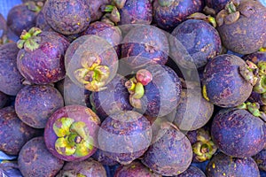 Mangosteen top view in a supermarket local market Thailand fruit