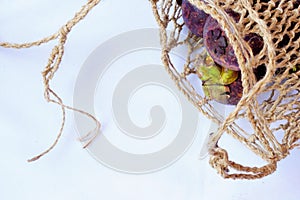 Mangosteen in traditional basket are captured isolated in top angle