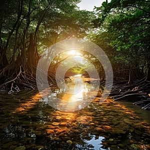 Mangrove Forest and Sun-ray lights