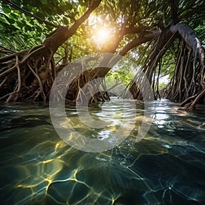 Mangrove tree roots in jungle