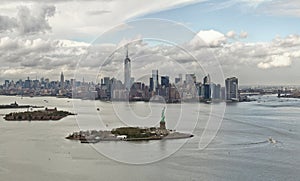 Manhattan bay and Liberty Island, New York, USA photo