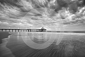 Manhattan Beach Pier Black and White Sunset photo