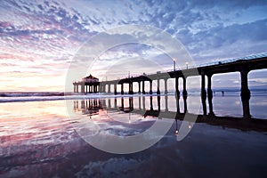 Manhattan Beach Pier Nightfall Reflections