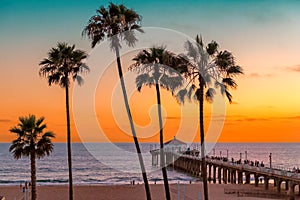 Manhattan Beach at sunset in Los Angeles, California