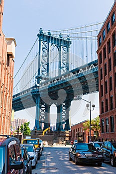 Manhattan Bridge at Brooklyn street New York US