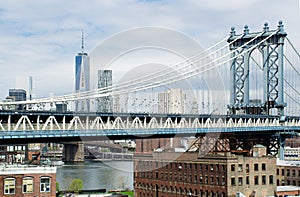 Manhattan Bridge, The Freedom Tower and NY by Gehry Building.