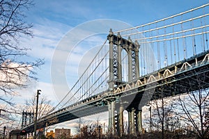 Manhattan Bridge and Manhattan Skyline seen from Dumbo in Brooklyn - New York, USA