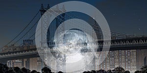 Manhattan Bridge with Moon