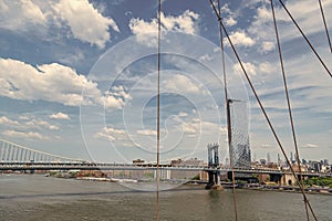 manhattan bridge in new york. architecture of historic bridge in manhattan. bridge connecting Lower Manhattan with