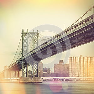 Manhattan Bridge and New York City - vintage style