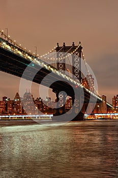 Manhattan Bridge at night. New York