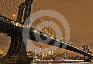 Manhattan bridge by night, New York City, USA