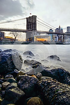 Manhattan Bridge and NYC Skyline at night