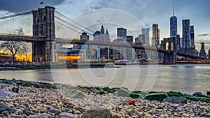 Manhattan Bridge and NYC Skyline at night