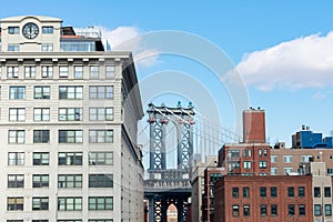 The Manhattan Bridge seen through Buildings in Dumbo Brooklyn New York
