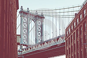 Manhattan Bridge seen from Dumbo, Brooklyn, New York City, USA.