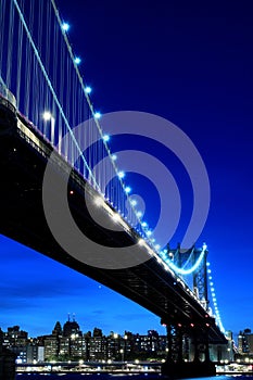 Manhattan Bridge and Skyline At Night