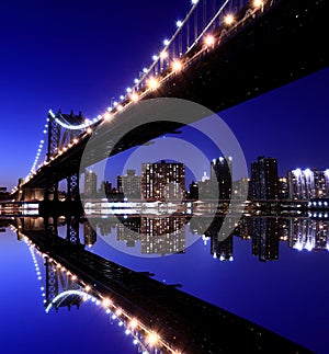 Manhattan Bridge and skyline at Night