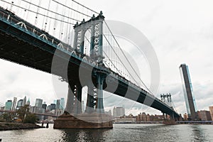 Manhattan bridge and skyline with skyscrapers