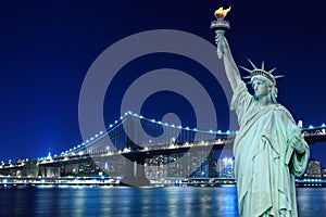 Manhattan Bridge and The Statue of Liberty