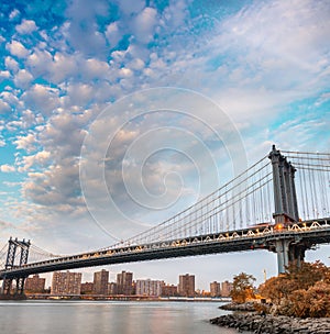 Manhattan Bridge at sunset in New York City, USA