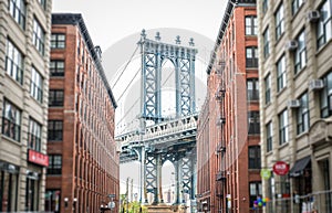 Manhattan bridge view from Brooklyn district.