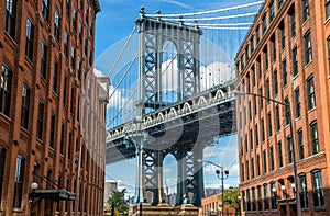 Manhattan bridge view from Brooklyn in New York City