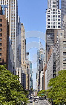 Manhattan cityscape along East 42nd Street, New York City