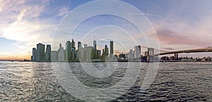 Manhattan Downtown urban view with Brooklyn bridge