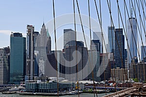 Manhattan Financial District from Brooklyn Bridge, New York City, USA