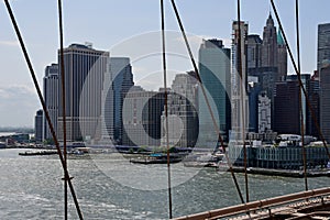 Manhattan Financial District from Brooklyn Bridge, New York City, USA