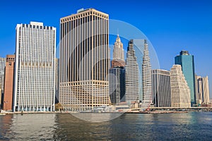 Manhattan Financial ditrict skyline from hudson river, New York cityscape, USA