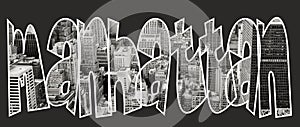 Manhattan inside text on black background