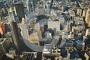 Manhattan Midtown buildings top view, toned image