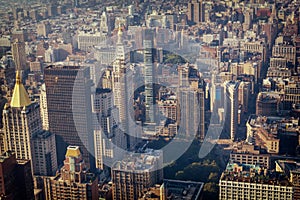 Manhattan Midtown buildings top view, toned image