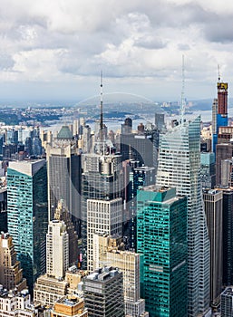 MANHATTAN, NEW YORK CITY. Manhattan skyline and skyscrapers aerial view