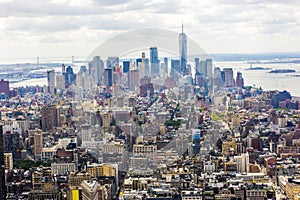 MANHATTAN, NEW YORK CITY. Manhattan skyline and skyscrapers aerial view