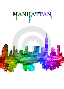 Manhattan New York City skyline Portrait Rainbow