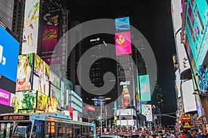 Manhattan,New York,USA- JUNE 15 ,2018: People visit on street Times Square at night .This Place is world's most visited