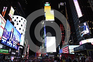 Manhattan,New York,USA- JUNE 15 ,2018: People visit on street Times Square at night .This Place is world's