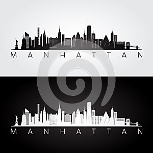 Manhattan, NYC skyline and landmarks silhouette photo