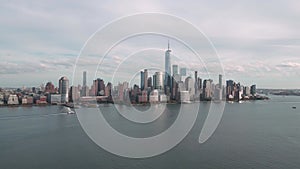 Manhattan, NYC view from Hudson. Manhattan, World Trade Center WTC, Business district of Manhattan. NYC aerial view. New