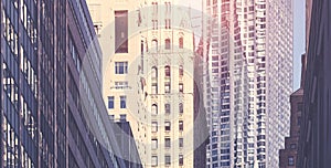 Manhattan old and modern architecture, color toning applied, New York City, USA