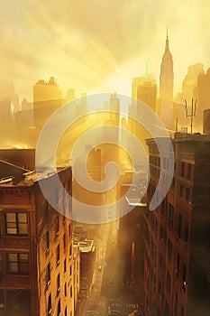 Manhattan\'s Glowing Skyline: A Golden Hour of Promotional Vision