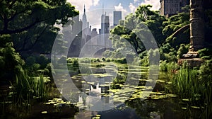 Manhattan\'s Urban Jungle: A Ground-Level View. Generative AI
