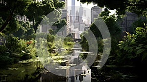 Manhattan\'s Urban Jungle: A Ground-Level View. Generative AI