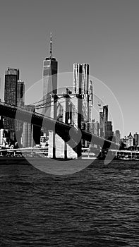 Manhattan skyline from Brooklyn Bridge in New York City