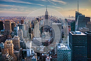 Manhattan Skyline with a cloudy sky