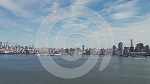 Manhattan skyline from drone. Manhattan over the Hudson river. Manhattan NYC cityscape, aerial view. Manhattan downtown