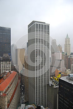 Manhattan Skyline and fog, New York City.